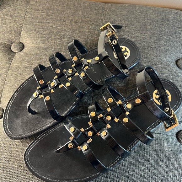 Tory Burch Black gladiator Sandals with Gold Studs - Picture 2 of 6